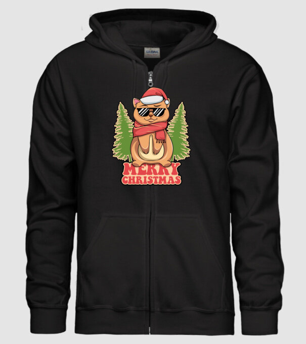 Merry christmas cat model negru pe tricou