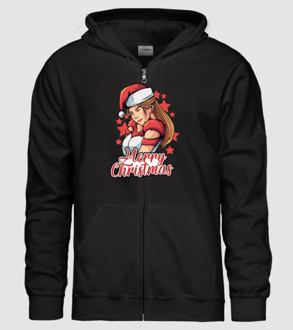 Merry christmas santa girl model negru pe tricou