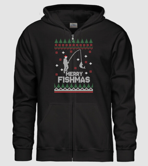Merry Fishmas model negru pe tricou