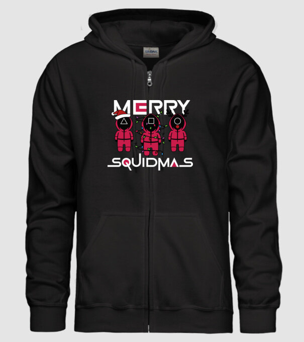 Merry squidmas model negru pe tricou
