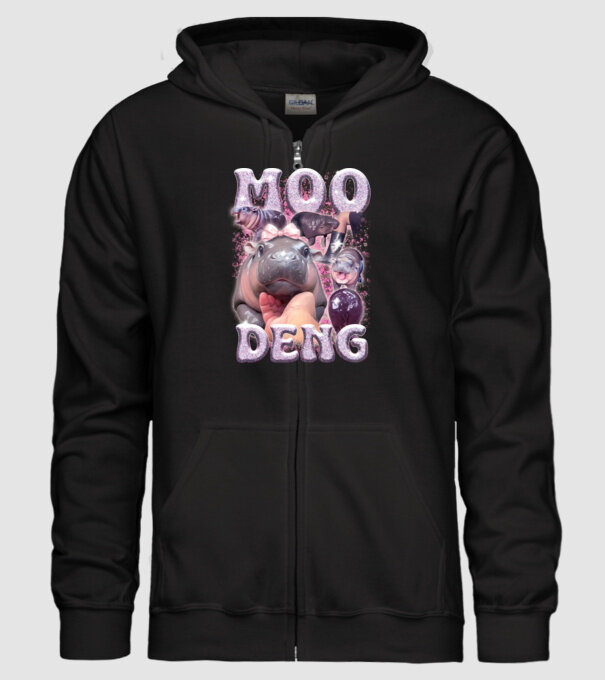 MOO DENG baby hippo model negru pe tricou