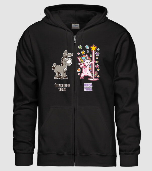 Înainte de Yoga - După Yoga model negru pe tricou