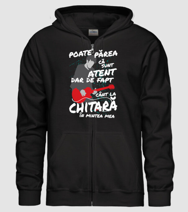 poate părea că sunt atent, dar de fapt cânt la chitară în mintea mea model negru pe tricou