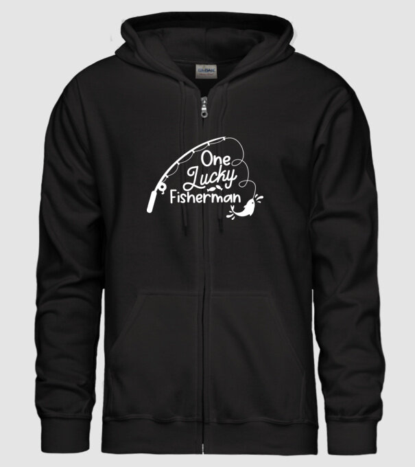 One lucky Fisherman model negru pe tricou