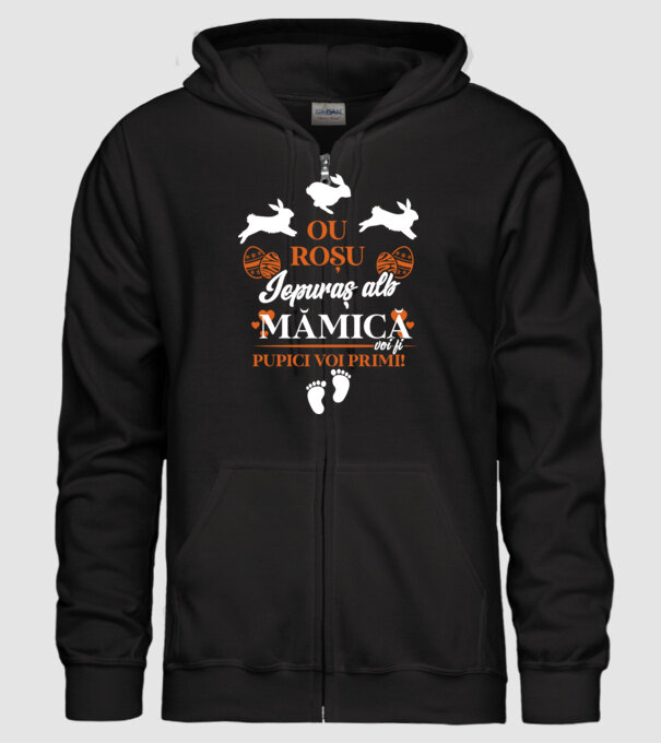 Ou roșu, iepuraș alb, mămică voi fi pupici voi primi! model negru pe tricou