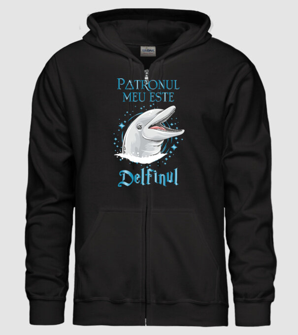 Patronul meu este DELFINUL model negru pe tricou