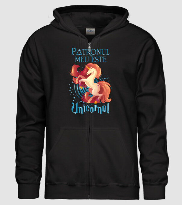 Patronul meu este UNICORNUL model negru pe tricou