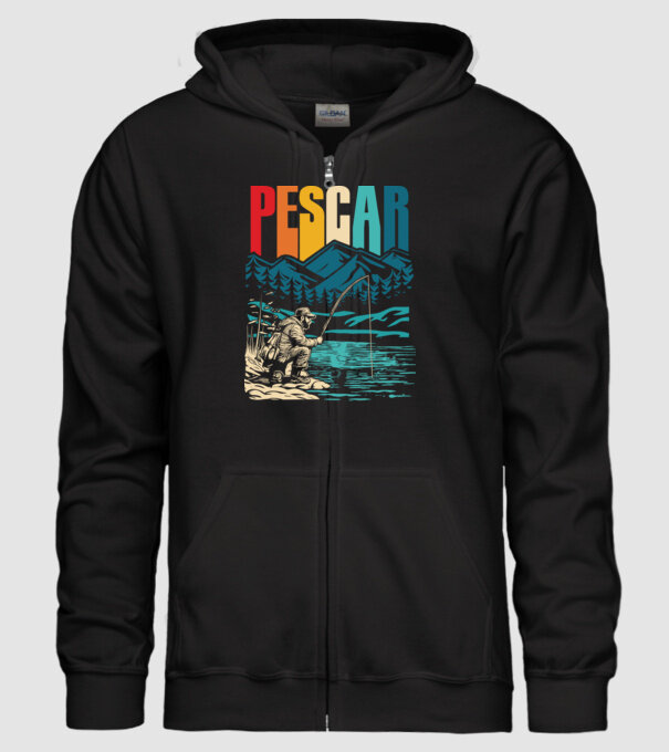Pescar retro model negru pe tricou