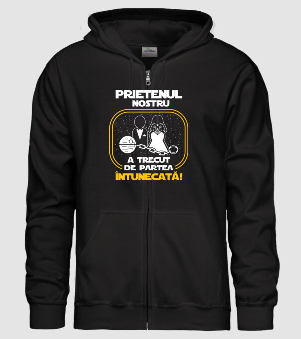 Prietenul nostru a trecut de partea întunecată model negru pe tricou