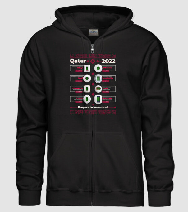 Qatar 2022 Stadiums model negru pe tricou