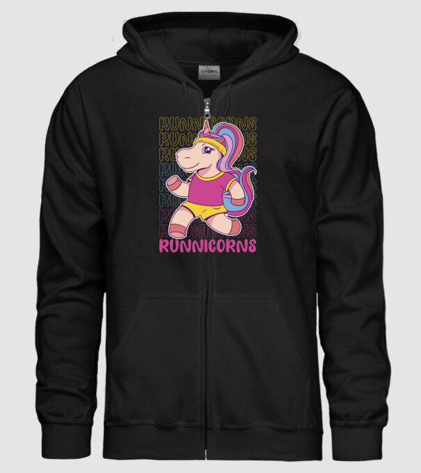 Runnicorns model negru pe tricou