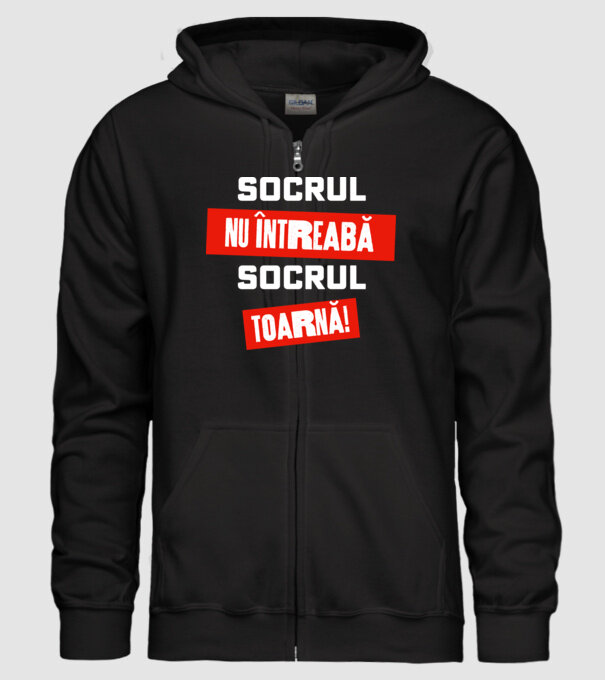 Socrul nu întreabă, socrul toarnă! model negru pe tricou