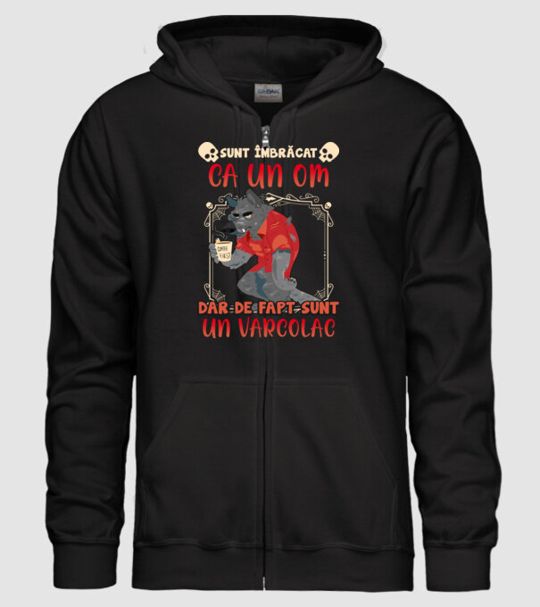 sunt îmbrăcat ca un om, dar de fapt sunt un vârcolac model negru pe tricou