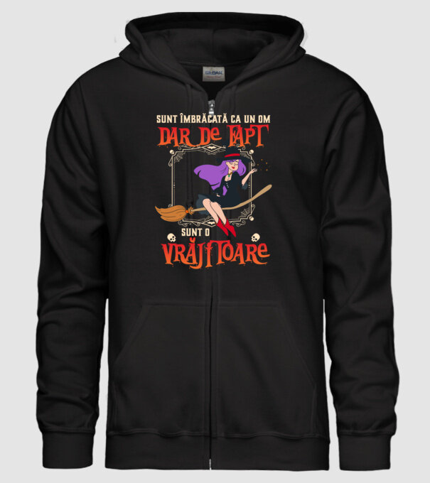 sunt îmbrăcată ca un om, dar de fapt sunt o vrăjitoare model negru pe tricou