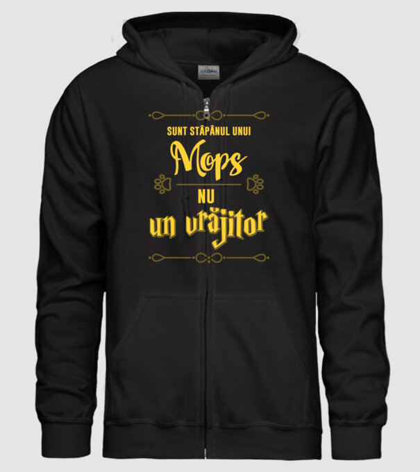 sunt stăpânul unui mops, nu un vrăjitor model negru pe tricou