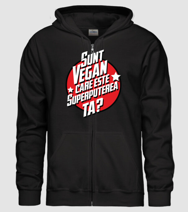 sunt vegan, care este superputerea ta? model negru pe tricou
