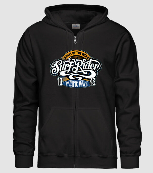 Surf Rider model negru pe tricou
