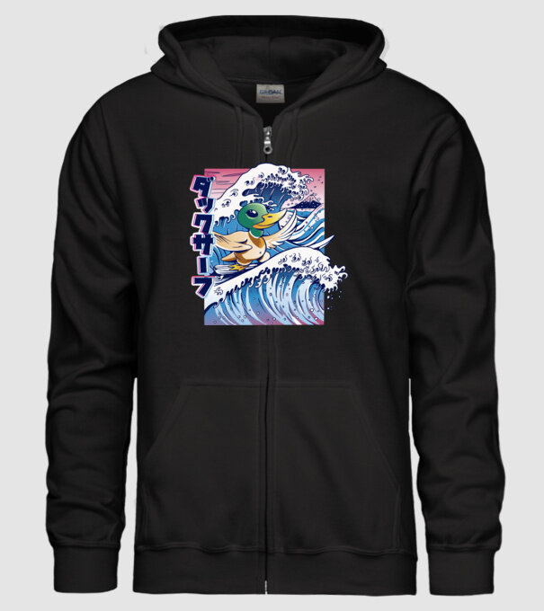 Surfer Duck model negru pe tricou