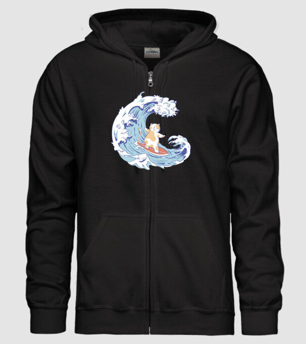 Surfer kitty model negru pe tricou