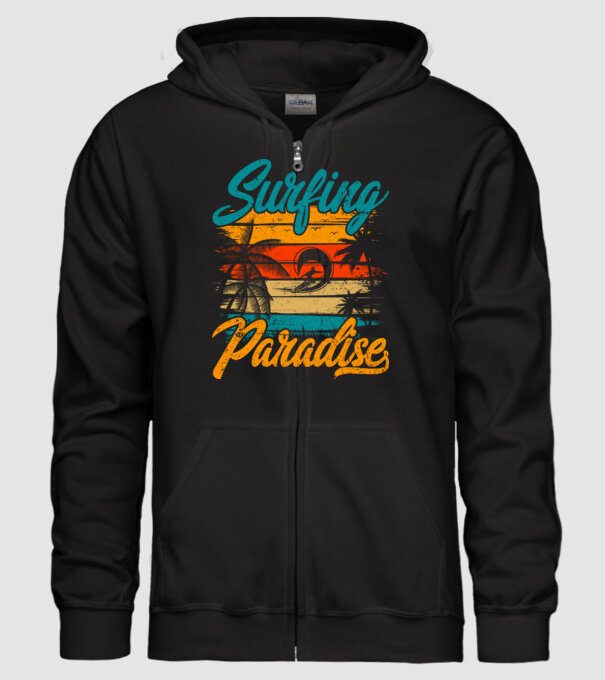 Surfing Paradise model negru pe tricou