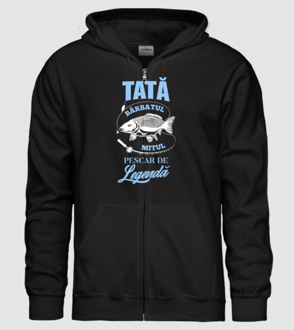 tată - bărbatul, mitul, pescar de legendă model negru pe tricou