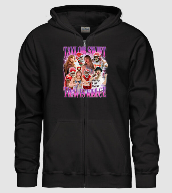 Taylor Swift ERAS Travis Kelce bootleg model negru pe tricou