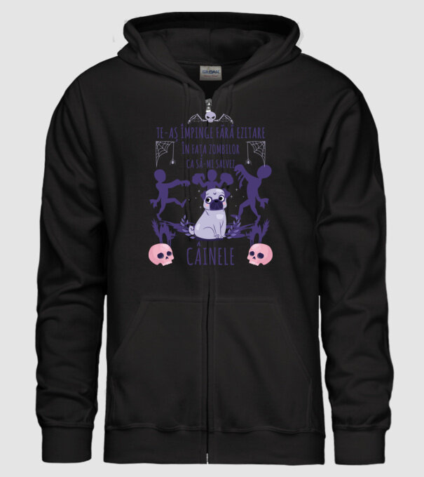 te-aș împinge fără ezitare în fața zombilor ca să-mi salvez câinele model negru pe tricou