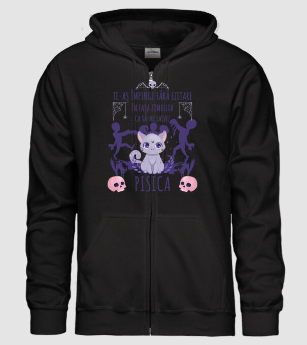 te-aș împinge fără ezitare în fața zombilor ca să-mi salvez pisica model negru pe tricou