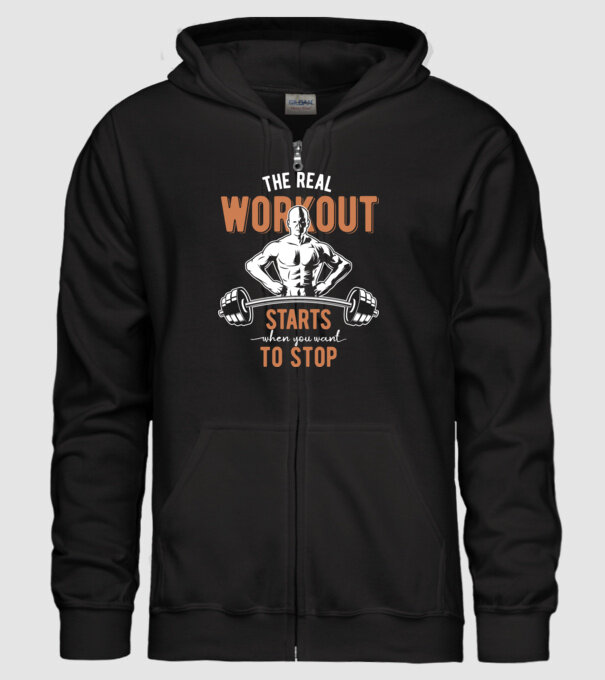 The Real Workout model negru pe tricou