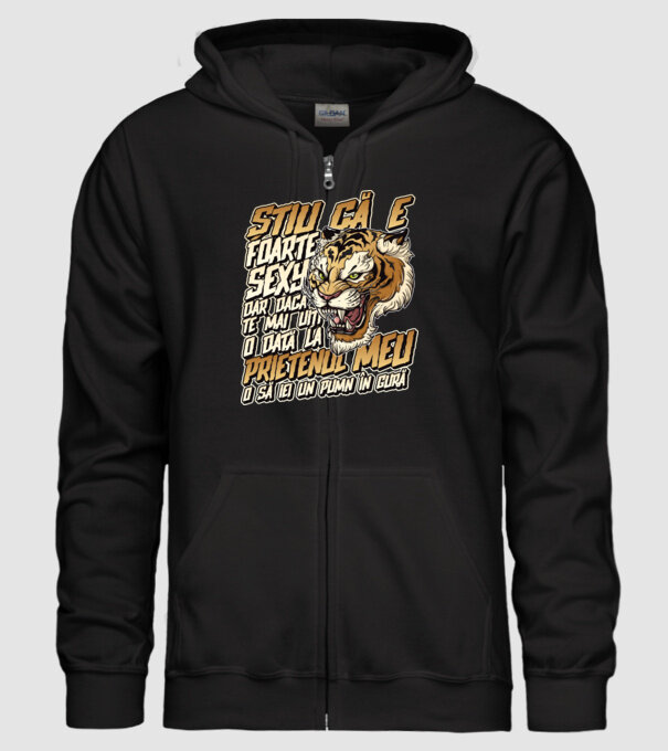 Știu că e foarte sexy, dar dacă te mai uiți o dată la prietenul meu, o să iei un pumn în gură model negru pe tricou
