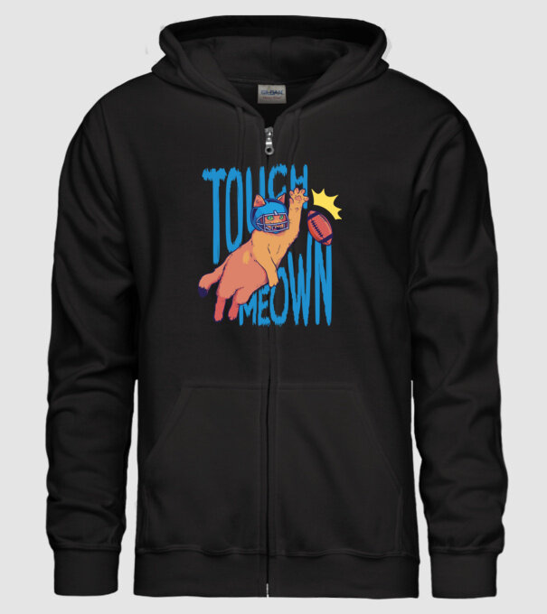 Touch Meow model negru pe tricou
