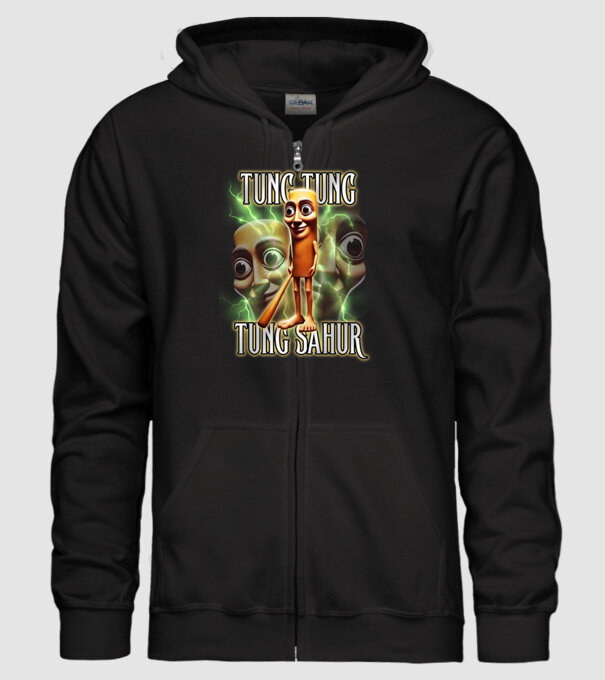 Tung Tung Tung Sahur model negru pe tricou