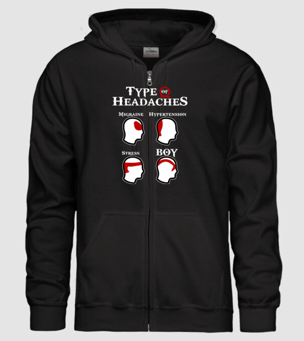 Type of Headaches - God of War model negru pe tricou