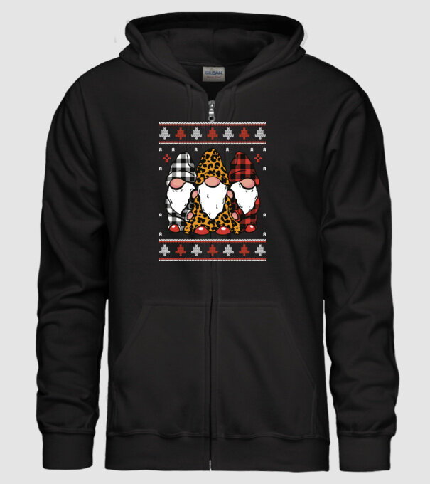 Ugly sweater gnomes model negru pe tricou