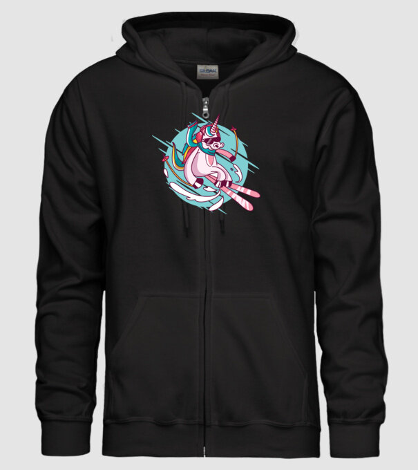 Unicorn ski model negru pe tricou