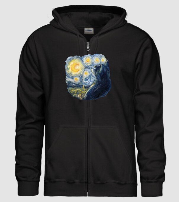 Van Gogh cat model negru pe tricou