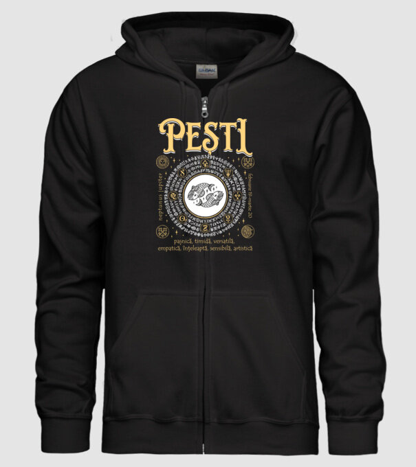 Zodiac femeie PEȘTI golden model negru pe tricou