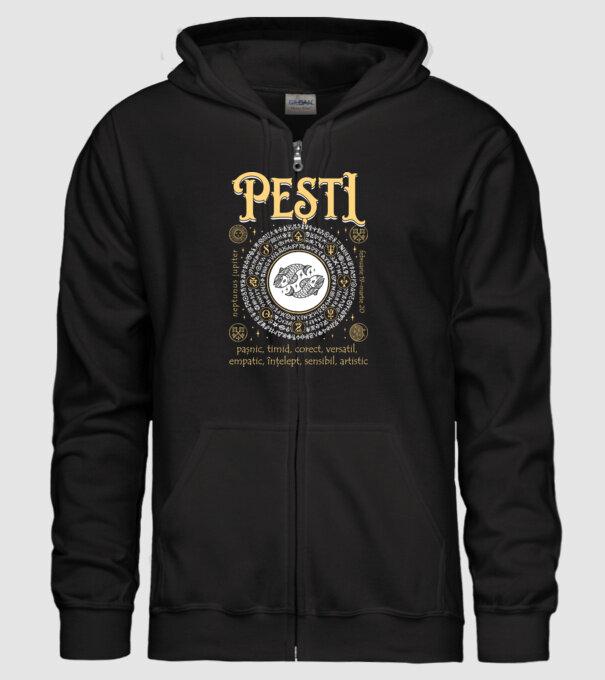 Zodiac bărbat PEȘTI golden model negru pe tricou