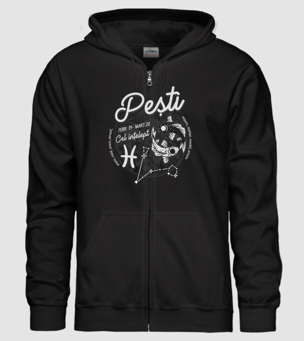 Zodiac bărbat PEȘTI retro model negru pe tricou