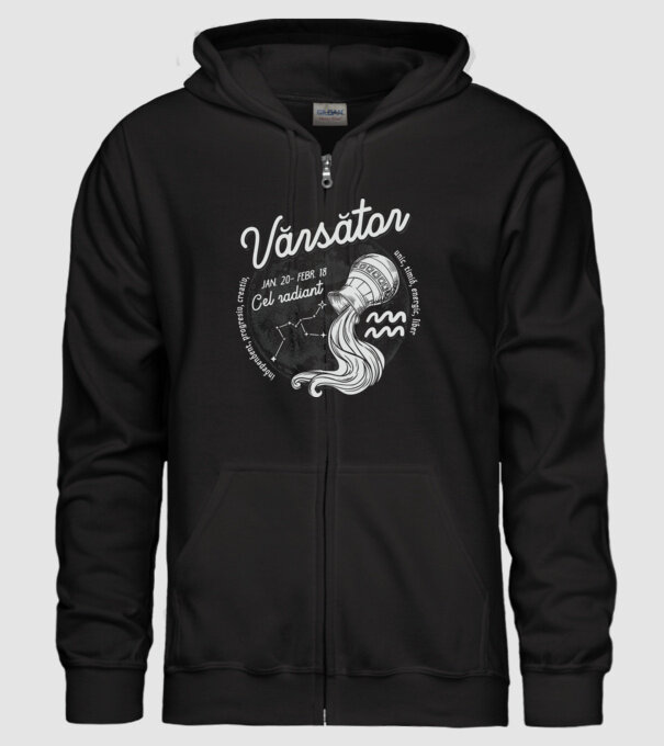 Zodiac bărbat VĂRSĂTOR retro model negru pe tricou