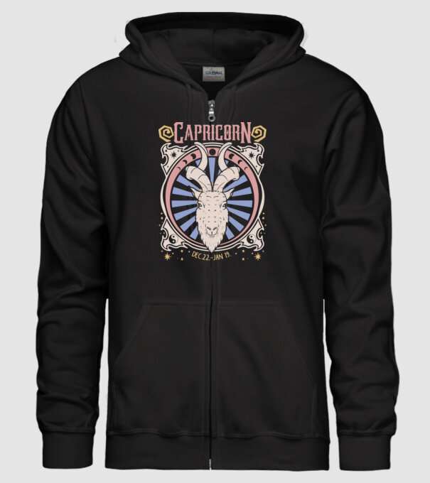 Zodiac Vintage CAPRICORN model negru pe tricou