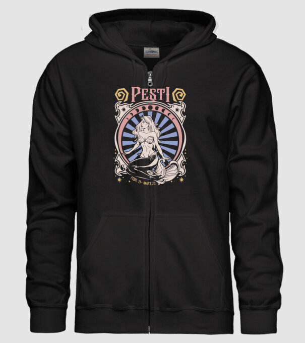 Zodiac Vintage PEȘTI model negru pe tricou
