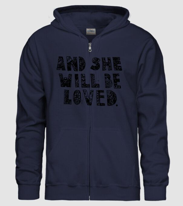 and she will be loved. model albastru închis pe tricou