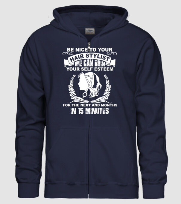 Be nice to your hair stylist model albastru închis pe tricou