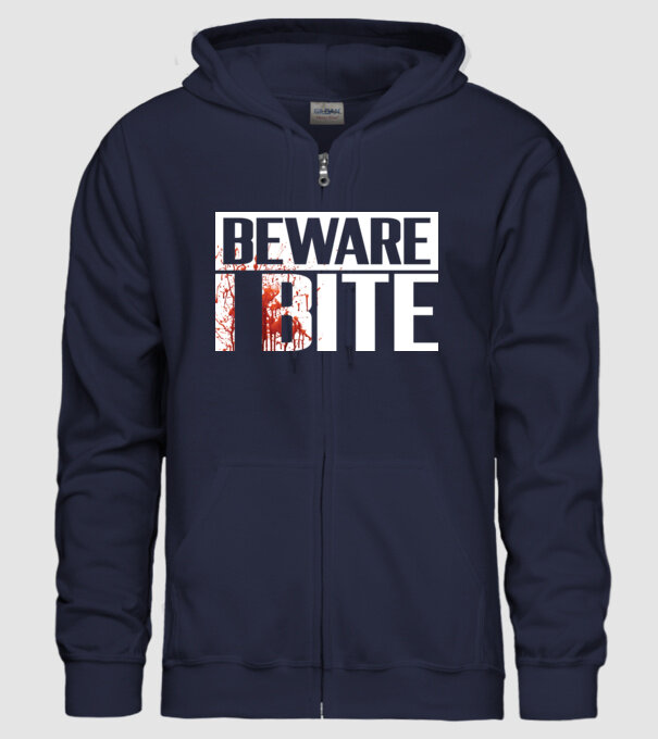 Beware i bite model albastru închis pe tricou