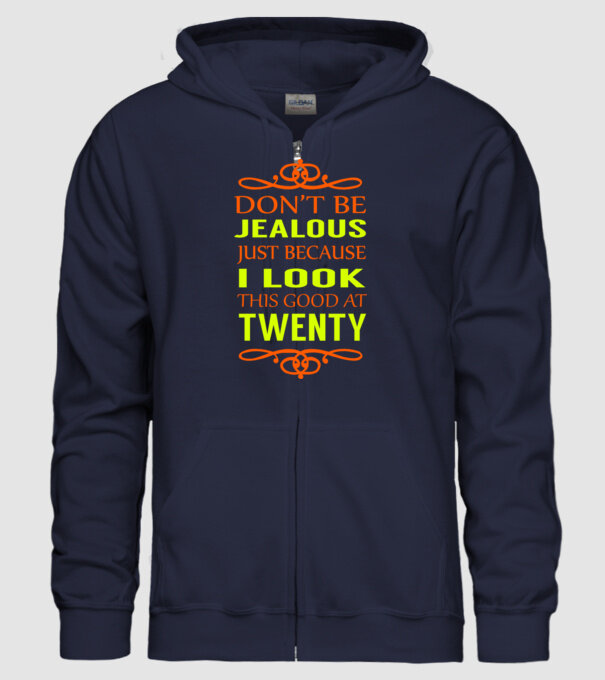 'Don''t be jealous - 20' model albastru închis pe tricou