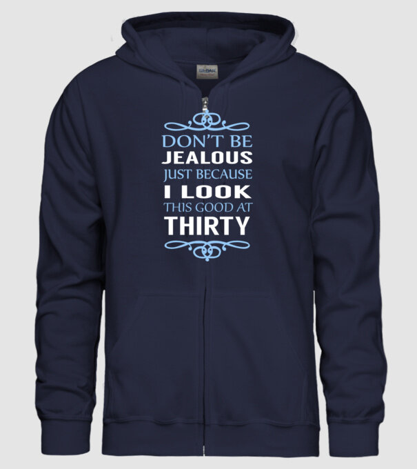 'Don''t be jealous - 30' model albastru închis pe tricou