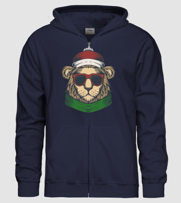 Leu Moș Crăciun model albastru închis pe tricou
