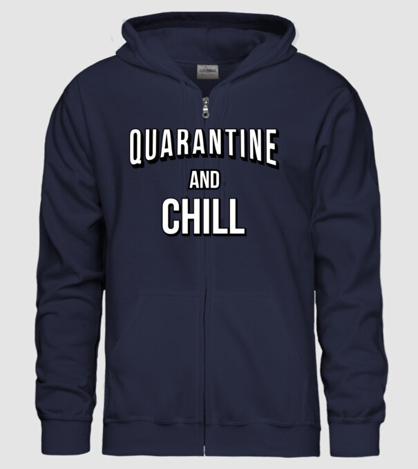 Quarantine and Chill model albastru închis pe tricou