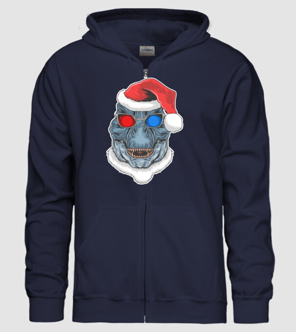 Santasaurus Rex model albastru închis pe tricou